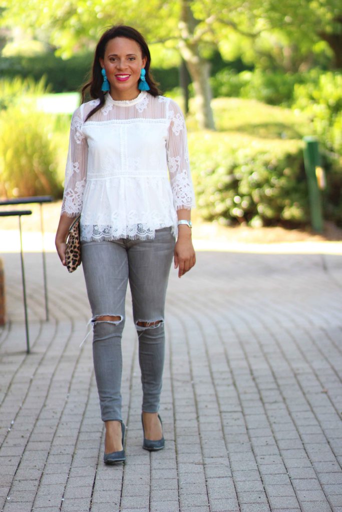 white lace shirt outfit