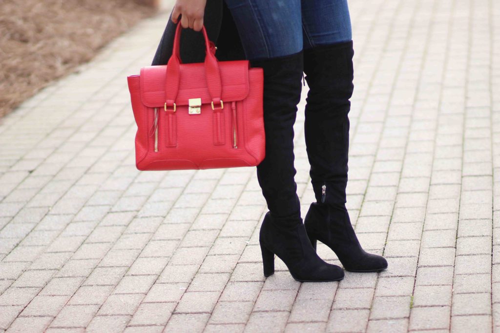 derek lam sleeveless jacket sam edleman black over the knee boots, sam edleman black otk boots, winter transitional outfit