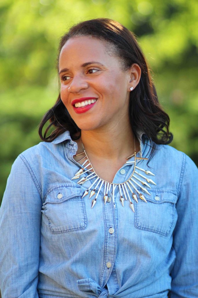 baublebar necklace, old navy denim shirt