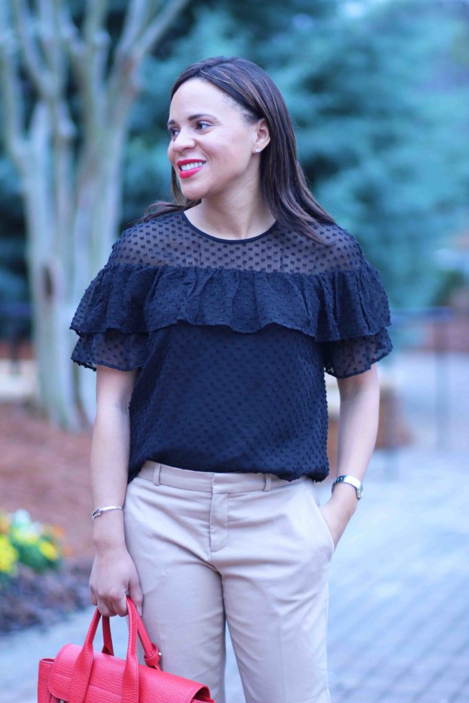 camel pants outfit, how to wear camel pants to work, jcrew edie top, j crew edie top, banana republic camel avery pants, tan pants work outfit, aquazzura leopard marilyn pump, how to wear leopard print shoes to work