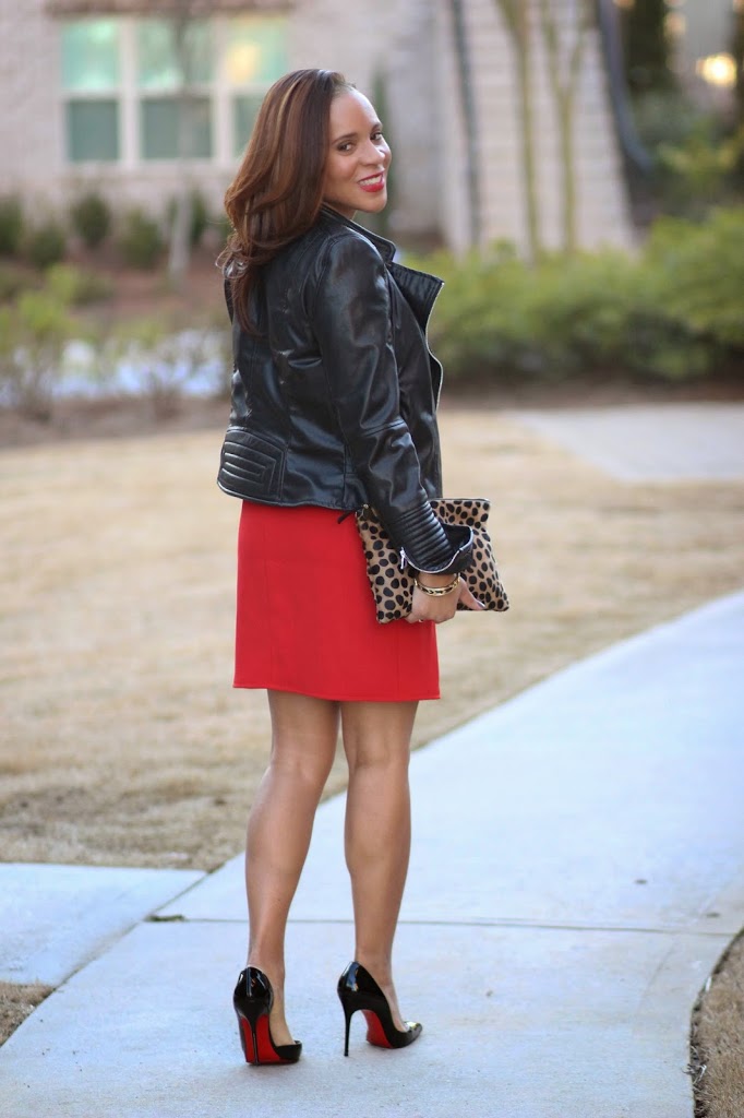 black dress with red jacket